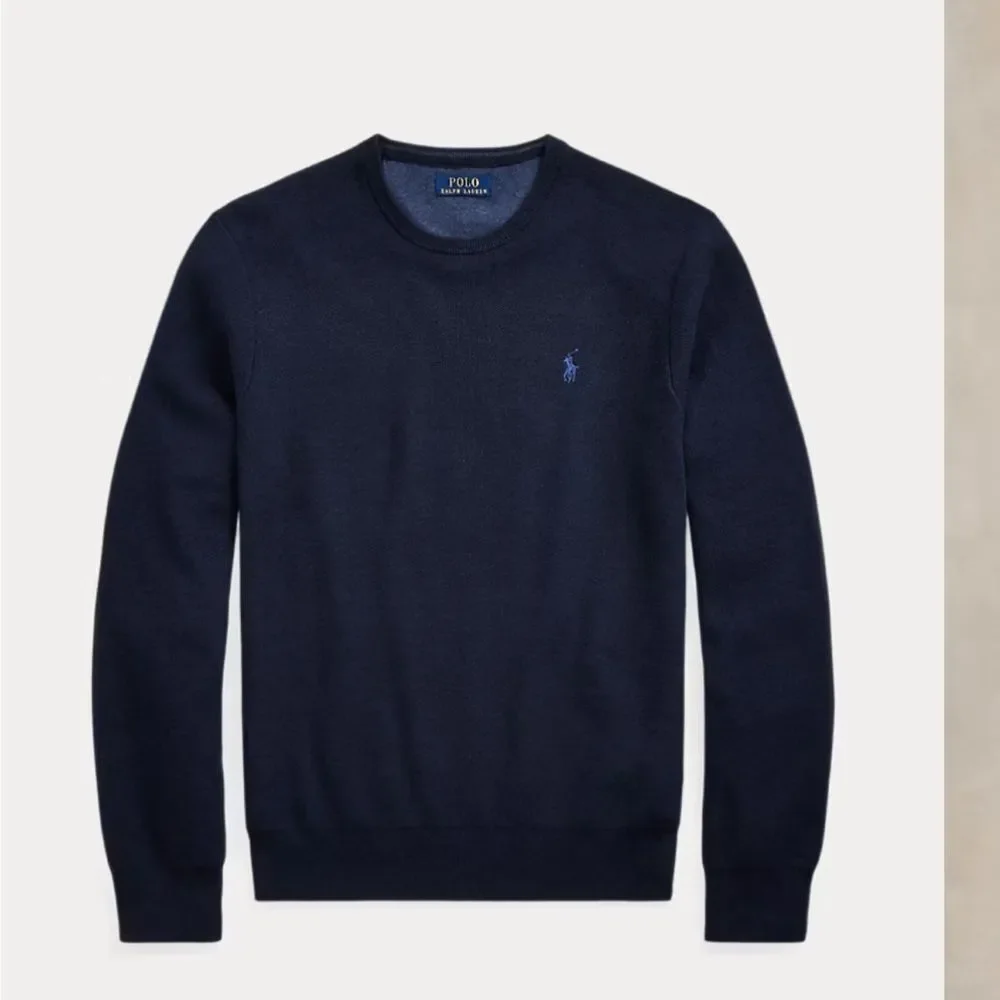 Ralph Lauren Mesh-Knit Cotton Crewneck Sweater in Navy Heather